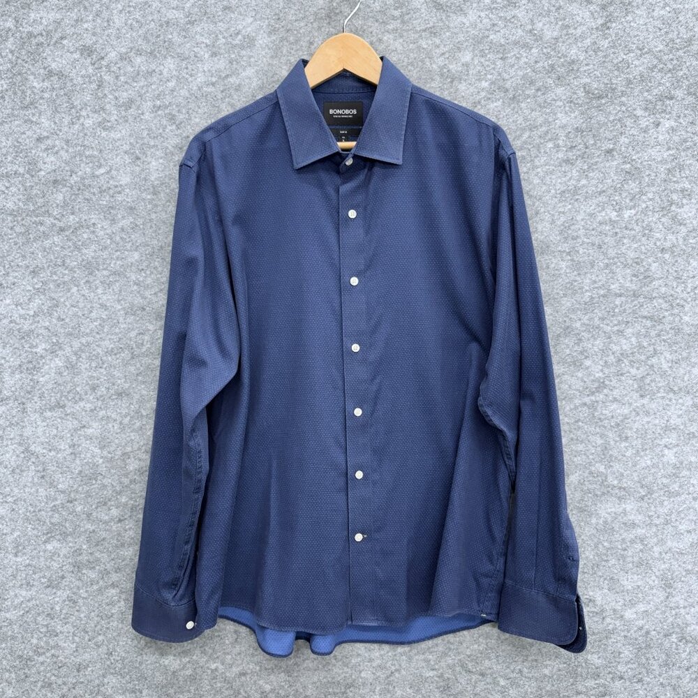 BONOBOS Men's Button Up Shirt Size XL Slim Fit Stretch Long Sleeve Cotton Blue